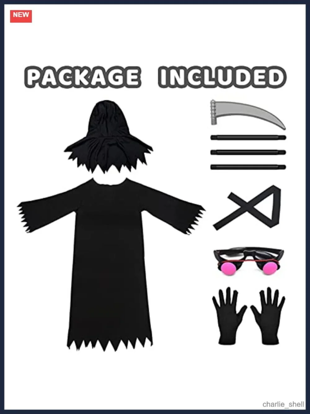 Grim Reaper Halloween Costume with Glowing Red Eyes and Scythe for Kids
